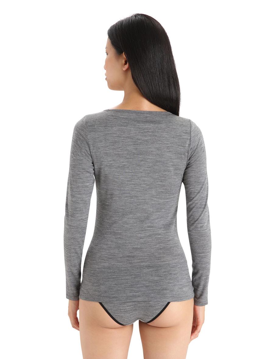 Women's Icebreaker Merino Siren Long Sleeve Sweetheart Top Underwear Gritstone Heather | CA 1257UZGT